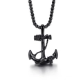 Men's black stainless steel anchor pendant necklace with rope detail on white background - Black (KP97653-WGSF)