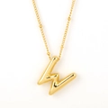Polished gold bubble letter W pendant on a delicate link chain necklace for women - Gold - W
