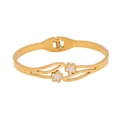 Bracelet jonc doré en forme de vague avec accents floraux blancs en acier inoxydable - Style Double Fleur Vague (2#)