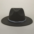 Chapeau Fedora classique en laine pour femmes avec un détail de chaîne en métal argenté - M (56-58cm) / Vert