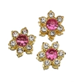 13mm gold flower-shaped rhinestone ornaments with pink center stone and white petals - Rose Red Zircon