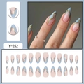 Faux ongles amande avec lignes dorées et blocs de couleurs mat bleu et rose - Bleu Brume Rose Nude Patchwork Vagues (Y-252)
