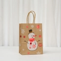 Bolsa de regalo de Navidad en papel kraft con muñeco de nieve y copos brillantes - 025-3 Muñeco de Nieve / 27x21x11cm