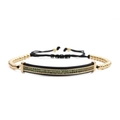 Bracelet ajustable en cordon noir avec zircons verts et perles en métal doré - Bracelet Simple Zirconium Vert Or