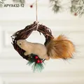 Artificial Christmas squirrel wreath with pine needles and red berries, 17cm holiday decor - Squirrel Wreath Pendant Type C