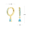 Detail view of gold fan teardrop earrings showing 18mm height and 11.3mm outer diameter dimensions - Gold (Light Blue Rhinestone)