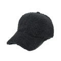 Detail of black sherpa fleece baseball cap showing textured plush fabric and curved brim - Dark Gray