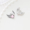 Silver angel wings pendant with pink heart gemstone for DIY jewelry making - 14# Angel Wings-Pink Zircon