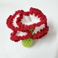 Handmade crochet 3D flower in red and white yarn with green base for DIY bouquet - Gradient Red Carnation