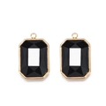 Pair of emerald-cut black crystal pendants with golden stainless steel frames for DIY jewelry - Black