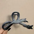 Large 11cm blue-grey gradient bow shark clip for thick hair styling, side view - Gradient Fishtail Grey-11cm