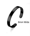 8mm wide black polished stainless steel C-shaped open cuff bracelet for men and women - 8mm Wide / Black