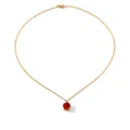 Detail of gold chain necklace featuring a red round zircon pendant with measurement labels - Gold Thin Chain Round Red Gemstone Necklace (HC-N40032-RD)