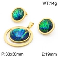Gold-plated stainless steel jewelry set with green opal heart pendants and earrings - Iridescent Round Set (KS201185-GG)
