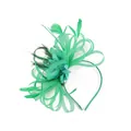 Elegant green feather fascinator headband with mesh bow for wedding and racing events - Fruit Green