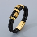 Bracelet multicouche pour homme en cuir tressé noir avec fermoir magnétique doré - Style B Couleur Or (KB179974-YA)