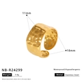Hammered 18K gold plated stainless steel wide band ring with waterproof finish - Delicate Hammered Craft Style (NB-R24299)