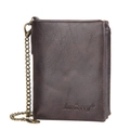 Baellerry vintage dark brown leather men's wallet with retro brass metal chain - Coffee