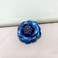 Elegant vintage blue metallic camellia flower brooch with layered petals for women - Blue