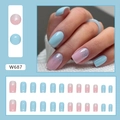 Short square press-on nails in light blue and silver pink glitter gradient finish - Blue Glitter Gradient (W687-Glue Style)