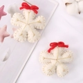 Handmade cream wool felt snowflake ornament with gold embroidery and red ribbon bow - Snowflake / White