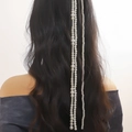 Elegante cadena de pelo con perlas largas para mujer, perlas de varias tiras en pelo largo - Cadena para el Cabello de Perlas de Tres Hebras / Blanco Crema