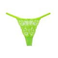 Lace floral T-back thong in vibrant neon green with delicate mesh and bow detail - Fluorescent Green
