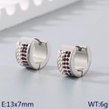 Silver stainless steel huggie earrings with purple crystal stones, 13x7mm 6g - Silver Base + Purple & White Rhinestone (KE118347-TGD)