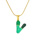 Golden snake chain necklace featuring a green glazed letter V pendant for women - Letter V(S640G-002-V)
