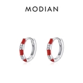 S925 Sterling Silber Creolen mit roter Emaille und Zirkonia Steinen für Damen - Rotes Emaille-Modell mit Diamanten (RHE1440)