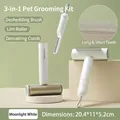 Moonlight white 3-in-1 pet grooming kit with hair remover brush and deshedding comb - L/S Tooth Comb + Detangling Comb + Lint Remover / Moonlight White