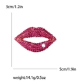Sparkling pink rhinestone lip brooch with measurements and weight on white background - Fuschia