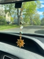 Sonnen-Autoanhänger aus Goldlegierung mit Natursteinen im Boho-Stil am Rückspiegel - Cyan-Beige Gemischter Perlen-Sonnenanhänger