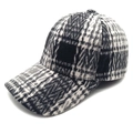 Detailed close-up of a plaid baseball cap with thick wool texture and black patch - M (56-58cm) / Black Plaid