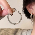 Silver geometric hoop earrings with sparkling textured finish worn by a fashion model - Granular Texture Simple Hoop (1#)