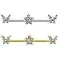Surgical steel industrial barbell with butterfly and flower design in gold and silver - Butterfly & Flower Style / Steel