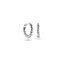 Detail view of silver twisted rope hoop earrings with a textured spiral design - Twisted Rope Hoop Earrings (JQH0524-1) / Silver