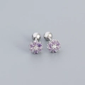 S925 sterling silver flower stud earrings with purple zircons and screw back - Platinum (Purple Stone)