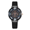 Detail of multi-faceted diamond-cut glass cover and black starry dial on quartz watch - Black (Black Strap Black Case)