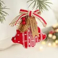 Red and white checkered bell ornament with a burlap bow and Merry Christmas tag - Checkered Cloth Christmas Tree