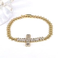 Bracciale a croce dorato per donna con pietre di zircone cubico bianco micro pavé - Trasparente