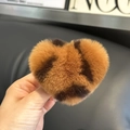 Plush heart-shaped leopard print hair scrunchie made of soft faux rabbit fur - Camel Leopard