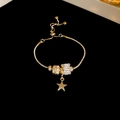 Bracciale a catena serpente dorata con ciondolo a stella e perline di cristallo - Perla Portafortuna a Stella (9#)