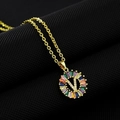 Gold-plated necklace with letter V pendant and colorful zirconia crystal halo - Gold Plated Rainbow Zirconia Letter V