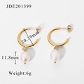 Chic 18K gold stainless steel hoop earrings with white pearls for women 20.39mm - Pearl Hoop Earrings (JDE201399)
