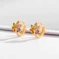 Chic gold-plated hoop earrings featuring multi-color marquise gemstone leaves - Five-color Marquise Leaf Huggies-EH033