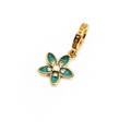 Golden five-petal flower charm with green enamel finish and textured ring loop - Green Flower Charm