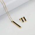 Elegant 18K gold-plated stainless steel jewelry set with black stone bar pendants - Black