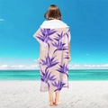 Pink microfiber hooded beach poncho with purple floral patterns in beach scenery - Pullover Style - Purple Iris