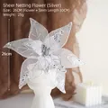 Sparkling silver mesh artificial Christmas flower decoration with glitter petals 26cm - Silver